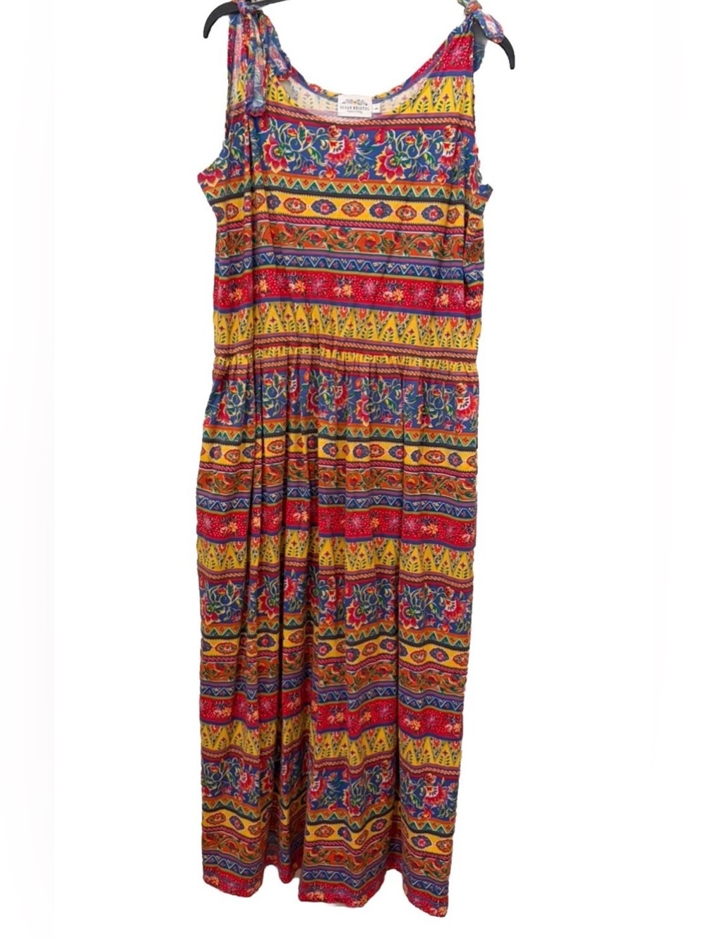Vintage Susan Bristol Boho Stripe Floral Dress Size Large